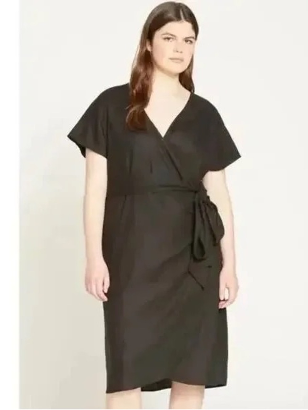Universal Standard Black Wrap Tie Midi Dress